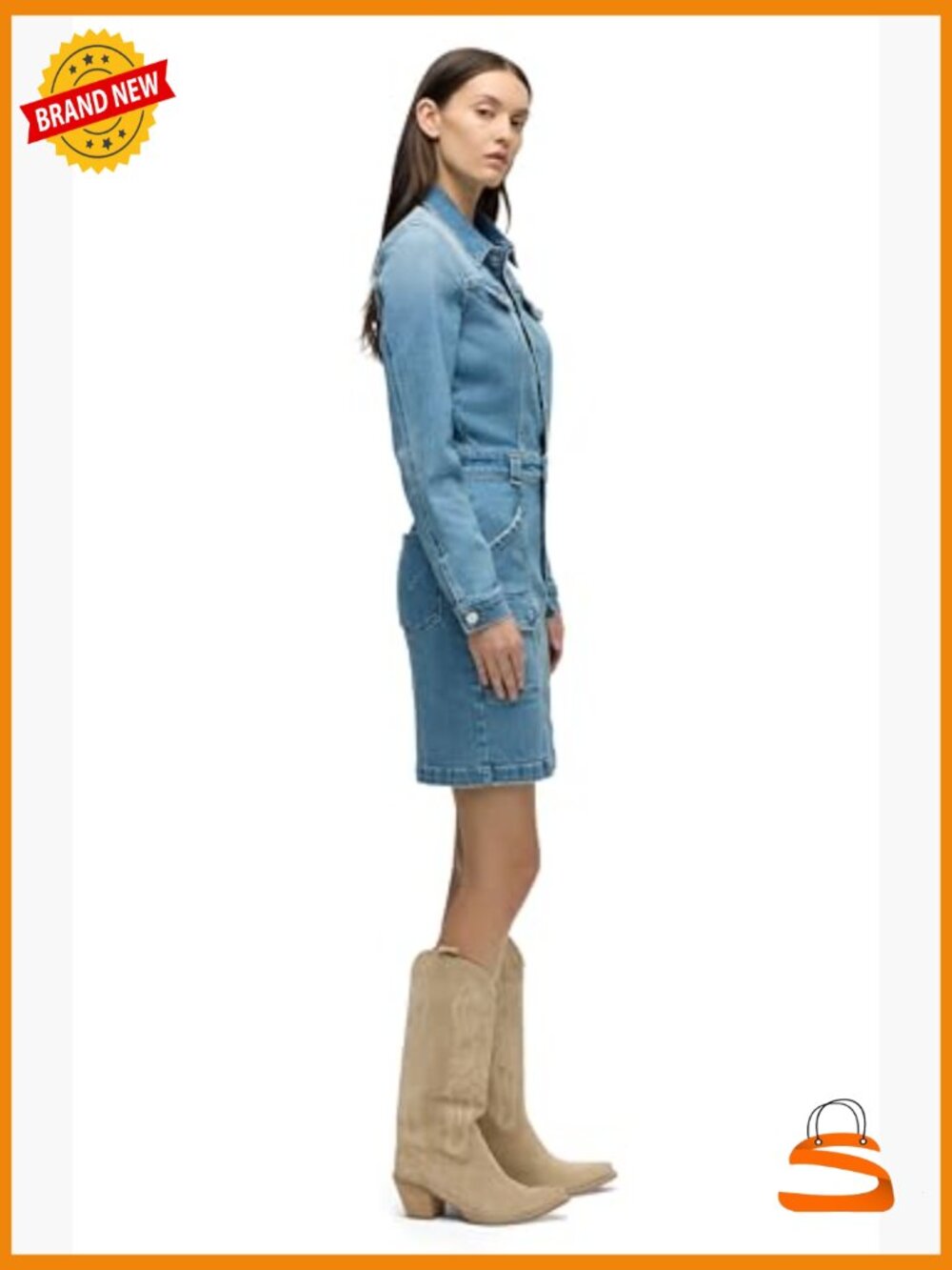 Long Sleeve Denim Dress with Cargo Pockets - Picture 2 of 6